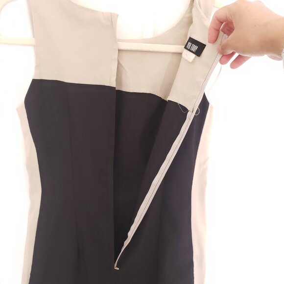 Vtg Byer Too Beige and Black Colorblock Fitted Formal Pencil Short Dress Size 5 - Picture 11 of 11